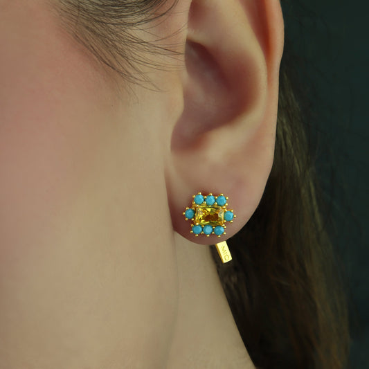 GIOVE MIO EARRINGS IN 925 SILVER PLATED IN 18KT YELLOW GOLD, WITH AMBER CT.