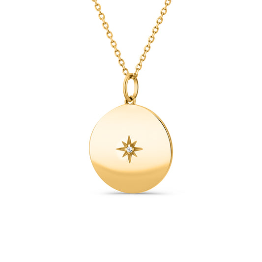 GIOVE MIO Cadena con Dije Circular en Oro Amarillo de 14Kt con Diamante Natural. Oro 14Kt / Amarillo / 14MM