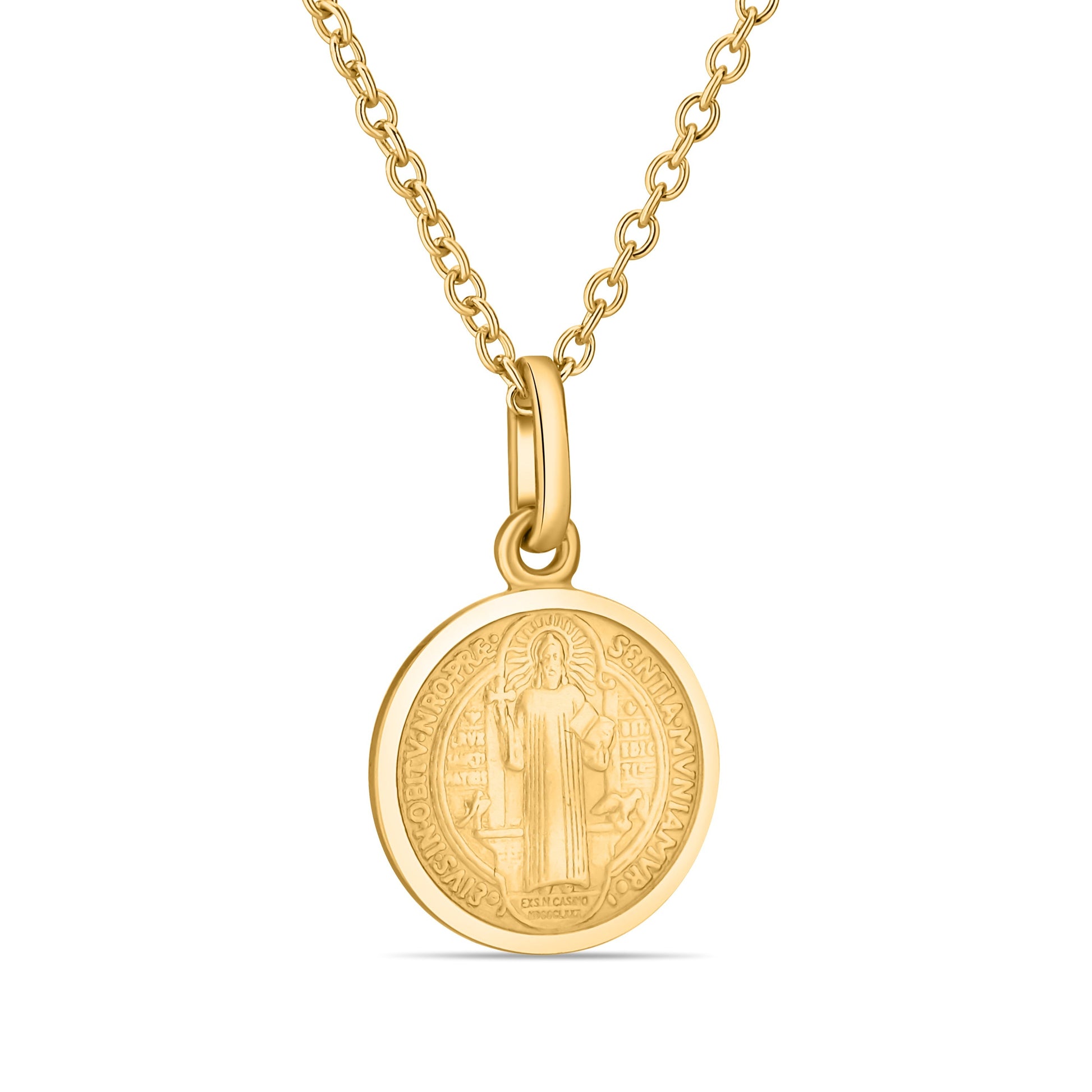 GIOVE MIO Cadena con Medalla de San Benito en Plata 925 Bañada en Oro Amarillo de 18Kt. Plata 925 Bañada en Oro 18Kt / Amarillo / 13MM