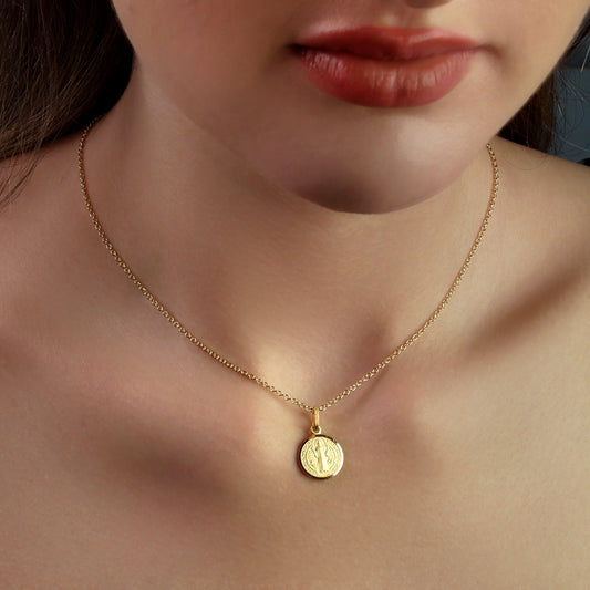 GIOVE MIO CHAIN NECKLACE WITH SAINT BENEDICT MEDAL CHARM IN 925 SILVER PLATED IN 18KT YELLOW GOLD, 40 - 45 CM LONG