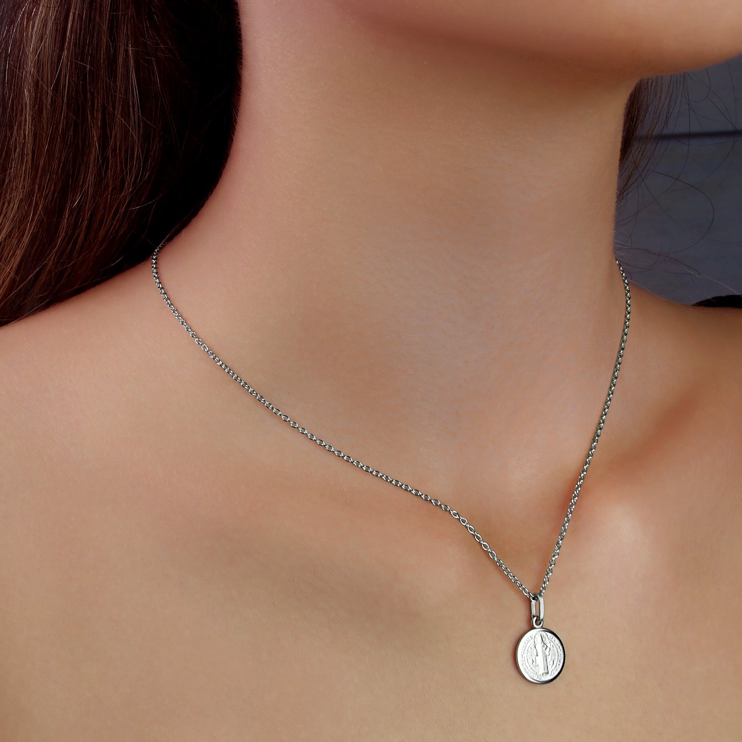 GIOVE MIO Cadena con Medalla de San Benito en Plata 925. Plata 925 / Blanco / 13MM