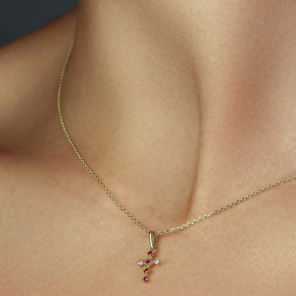 GIOVE MIO Cadena con Cruz en Oro Amarillo de 14Kt con Circonias Cúbicas. Oro 14Kt / Amarillo / 7X10MM