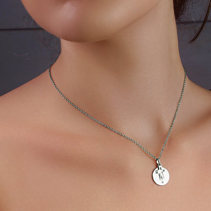 GIOVE MIO Cadena con Dijes Circular y Cruz en Plata 925 con Circonia Cúbica. Plata 925 / Blanco / 15MM 13X7MM