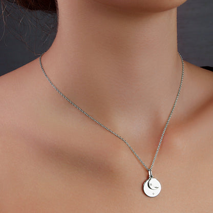 GIOVE MIO Cadena con Dijes Circular y Luna Creciente en Plata 925 con Circonia Cúbica. Plata 925 / Blanco / 15MM