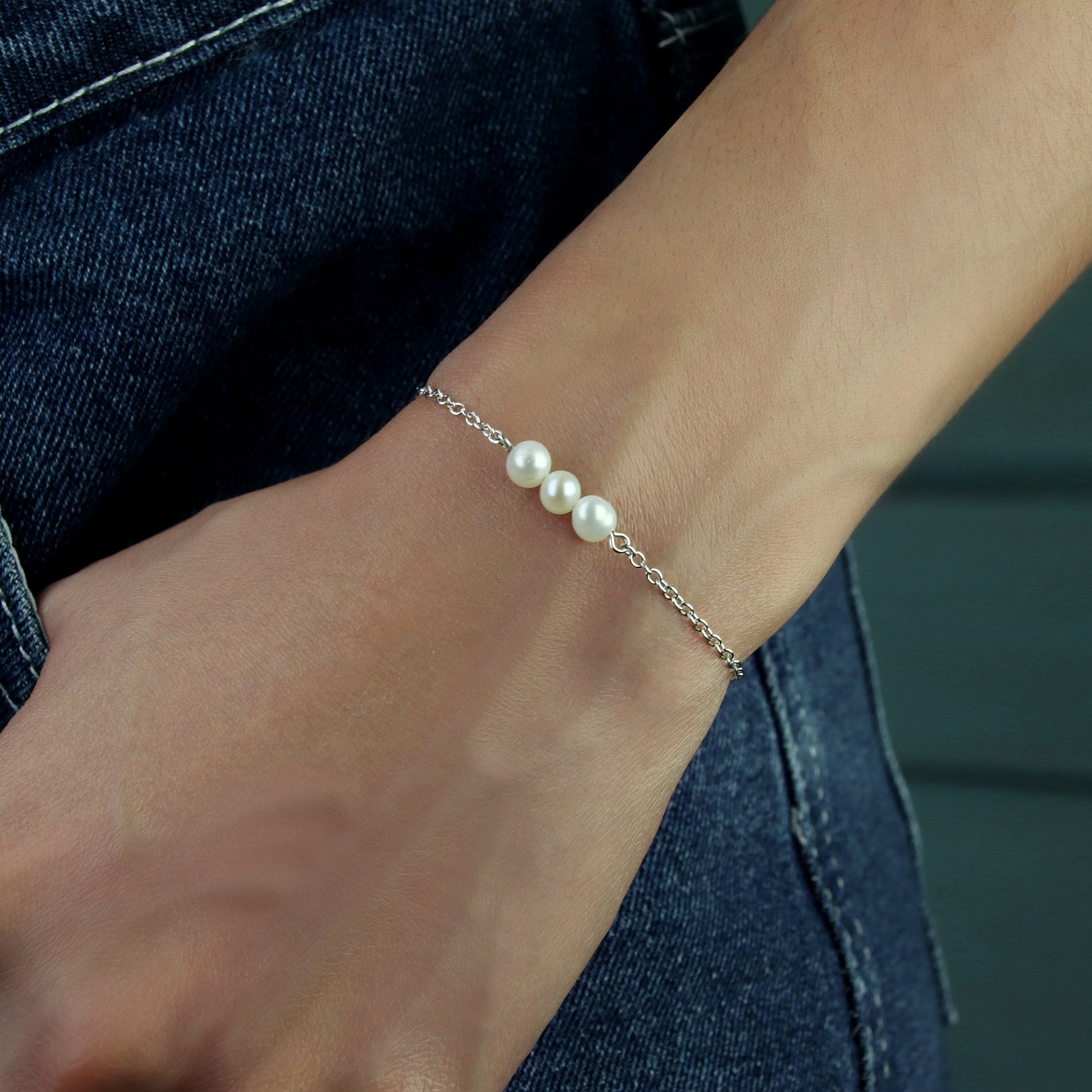 GIOVE MIO Pulsera con Cuentas con Perlas en Plata 925. Plata 925 / Blanco