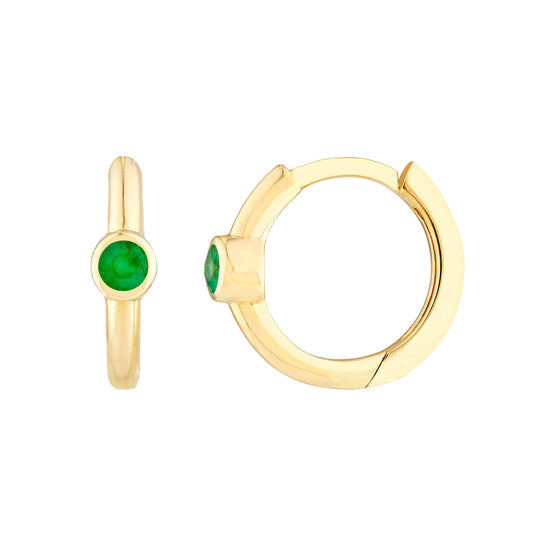 GIOVE MIO HOOP EARRINGS IN 14KT YELLOW GOLD WITH EMERALD
