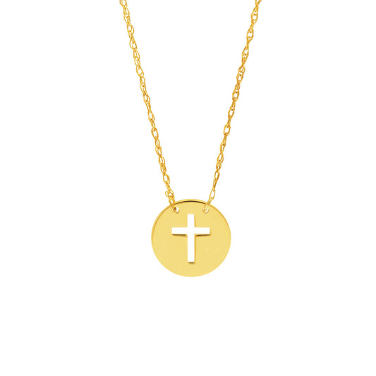 GIOVE MIO CHAIN NECKLACE WITH RELIGIOUS CHRISTIAN CROSS CHARM IN 14KT YELLOW GOLD