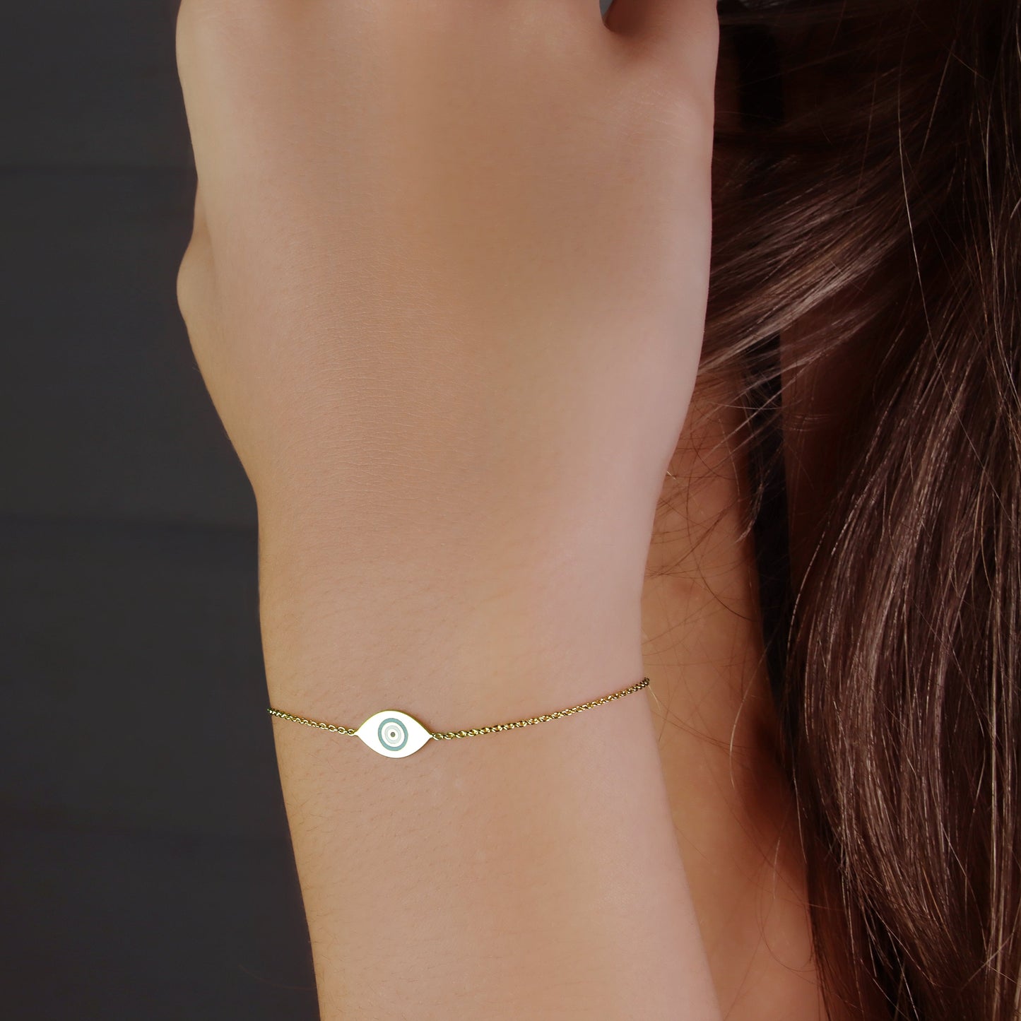 GIOVE MIO Pulsera Ajustable con Dije de Ojo Turco en Oro Amarillo de 14Kt. Oro 14Kt / Amarillo / PEND 7X15MM