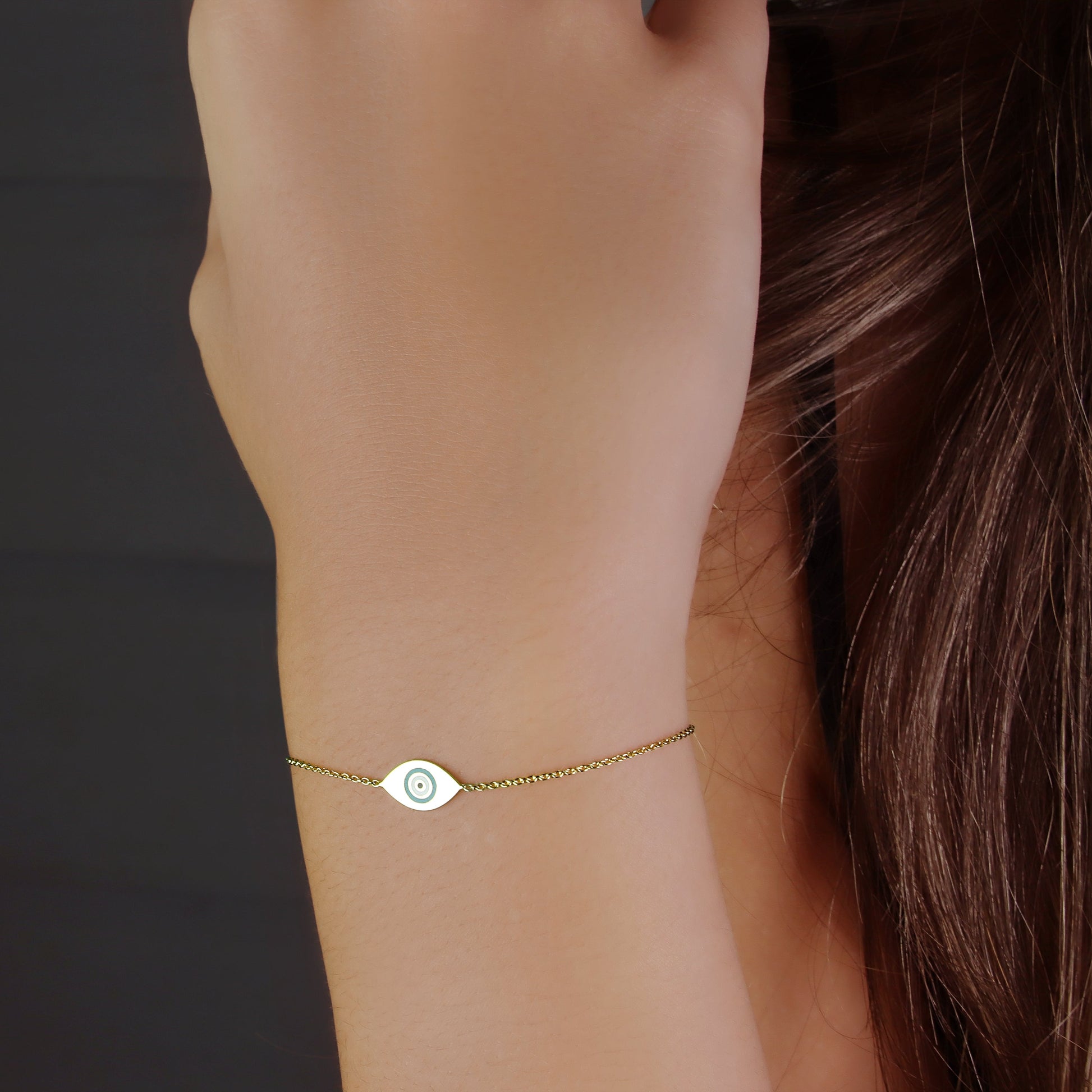 GIOVE MIO Pulsera Ajustable con Dije de Ojo Turco en Oro Amarillo de 14Kt. Oro 14Kt / Amarillo / PEND 7X15MM