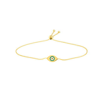 GIOVE MIO Pulsera Ajustable con Dije de Ojo Turco en Oro Amarillo de 14Kt. Oro 14Kt / Amarillo / PEND 7X15MM