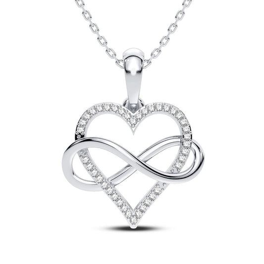 GIOVE MIO Dije de Corazón E Infinito en Oro Blanco de 14Kt con Diamantes Naturales. Oro 14Kt / Blanco / 17X16MM