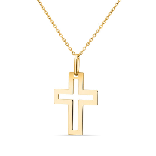 GIOVE MIO CABLE CHAIN NECKLACE Linear cross necklace WITH CROSS CHARM IN 14KT YELLOW GOLD, 30 CM LONG