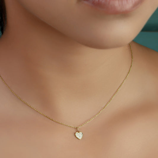CABLE CHAIN COLLAR WITH 10KT YELLOW GOLD HEART, 45 CM + 3CM LONG WITH 0.05CT NATURAL DIAMOND.