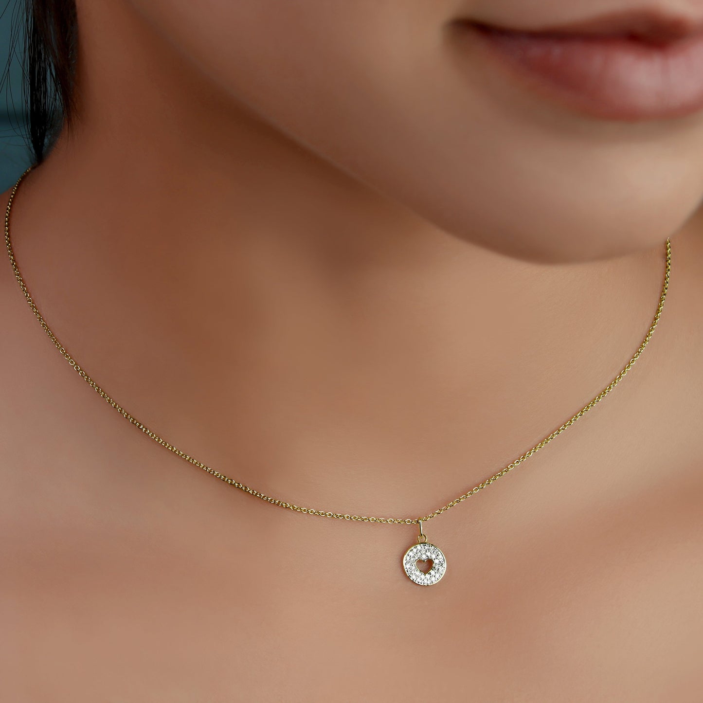 GIOVE MIO CABLE CHAIN NECKLACE WITH HEART PENDANT IN 10K YELLOW GOLD, 45 CM + 3 CM EXTENSION, FEATURING A 0.1CT NATURAL DIAMOND