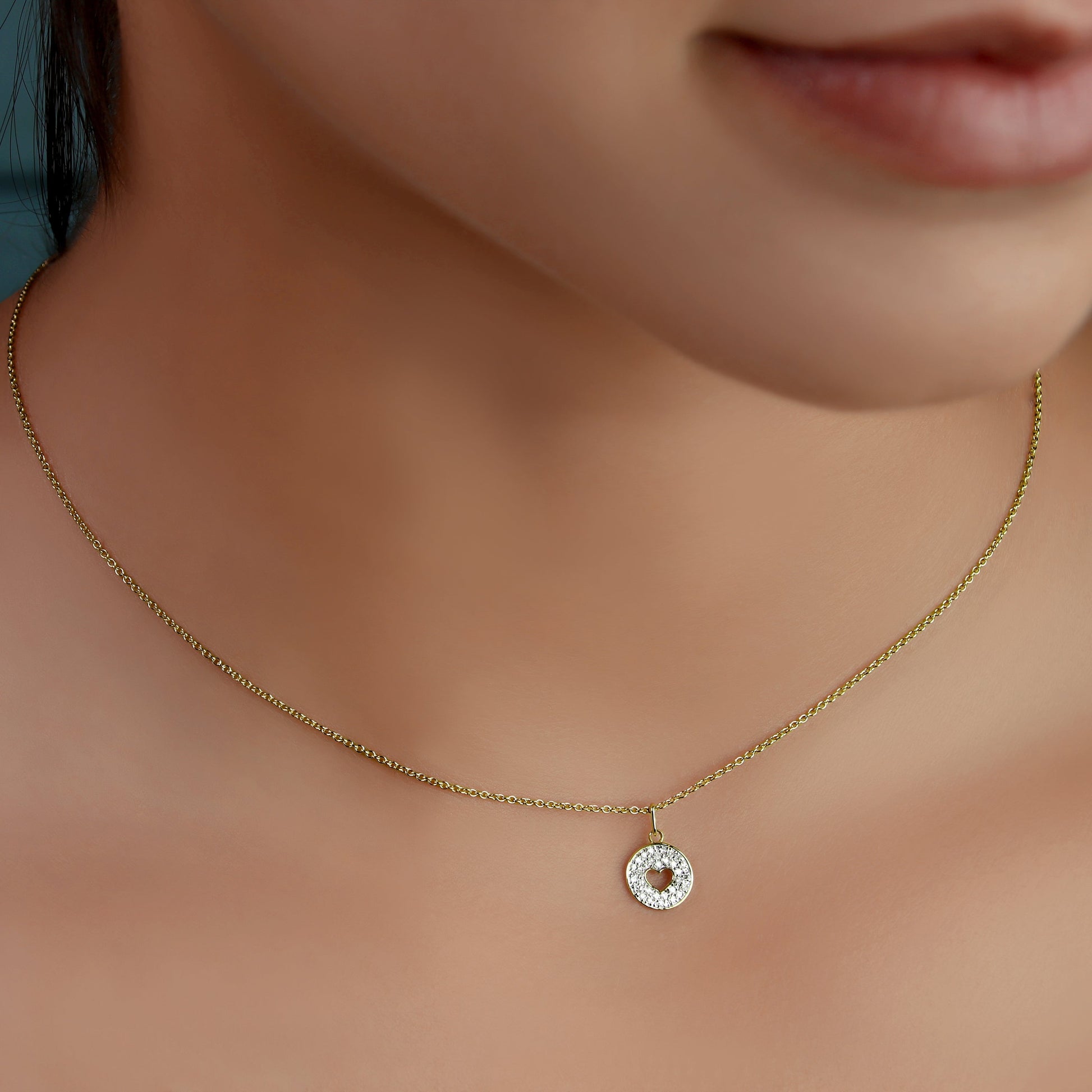 GIOVE MIO CABLE CHAIN NECKLACE WITH HEART PENDANT IN 10K YELLOW GOLD, 45 CM + 3 CM EXTENSION, FEATURING A 0.1CT NATURAL DIAMOND