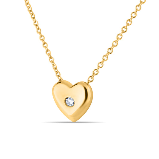 GIOVE MIO: Exclusiva cadena con dije de corazón en oro amarillo de 10kt, ¡un toque de sofisticación con un diamante natural! ¡Destaca tu estilo con elegancia y brillo! ORO 10KT / AMARILLO / 7 MM X 7 MM