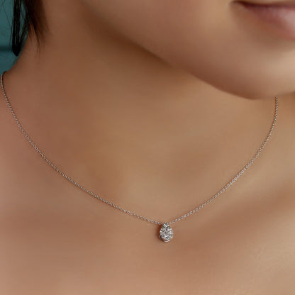 GIOVE MIO Cadena con Dije de con y Gota en Oro Blanco de 14Kt con Diamantes Naturales. Oro 14Kt / Blanco / 6.25X9MM