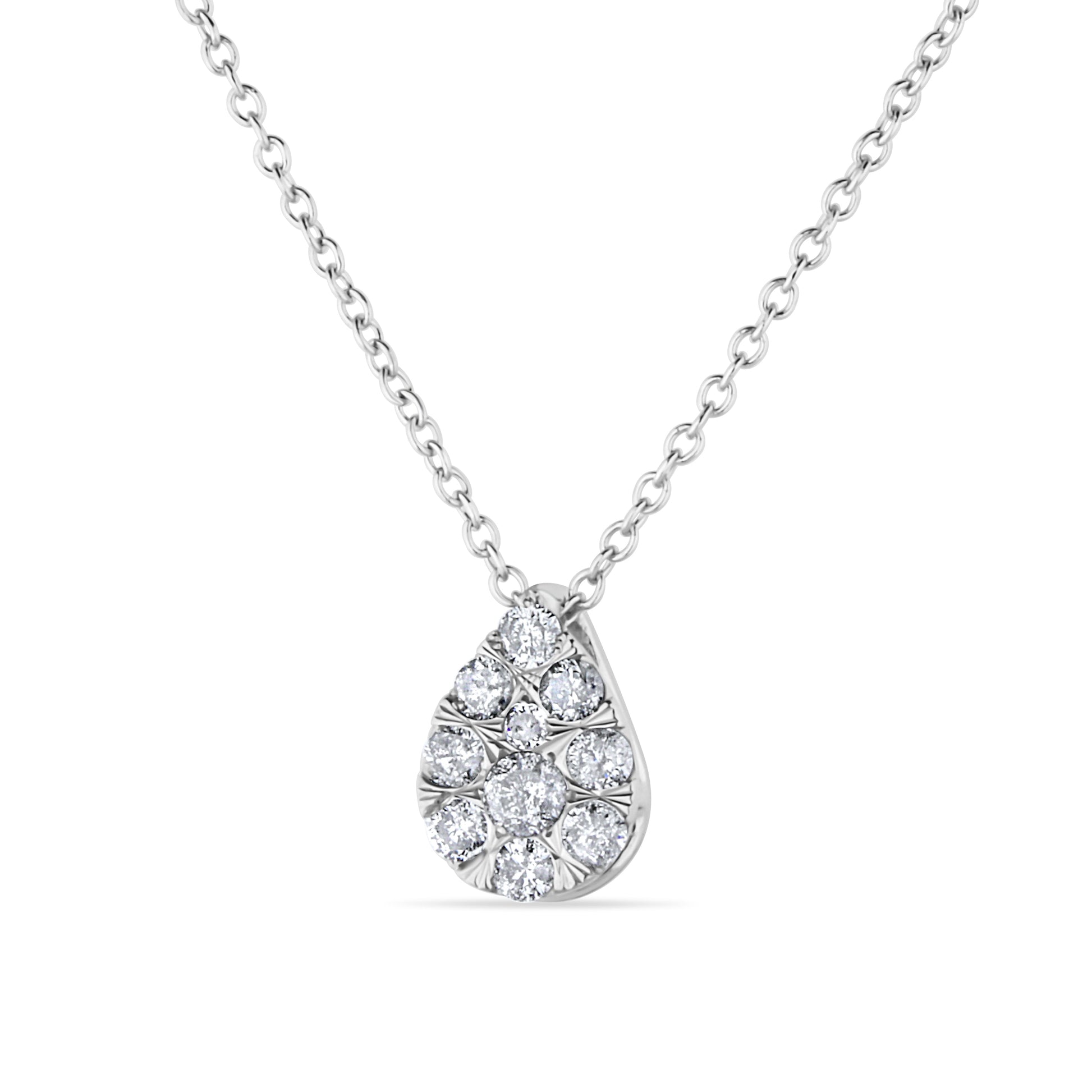 GIOVE MIO Cadena con Dije de con y Gota en Oro Blanco de 14Kt con Diamantes Naturales. Oro 14Kt / Blanco / 6.25X9MM