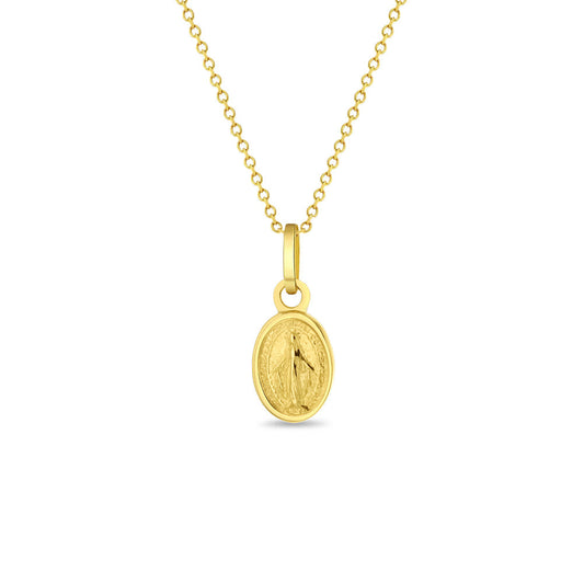 GIOVE MIO: Cadena con Dije de la Virgen Milagrosa Oro Amarillo 14kt. Sofisticación y Protección en una joya. ¡Luce Elegante y Con Estilo con esta pieza única de 40 CM! Atrévete a Brillar y Destacar. ¡Hazla Tuya Ahora! ORO 14KT / AMARILLO / 5.80 X 5.77 X 3.60 MM