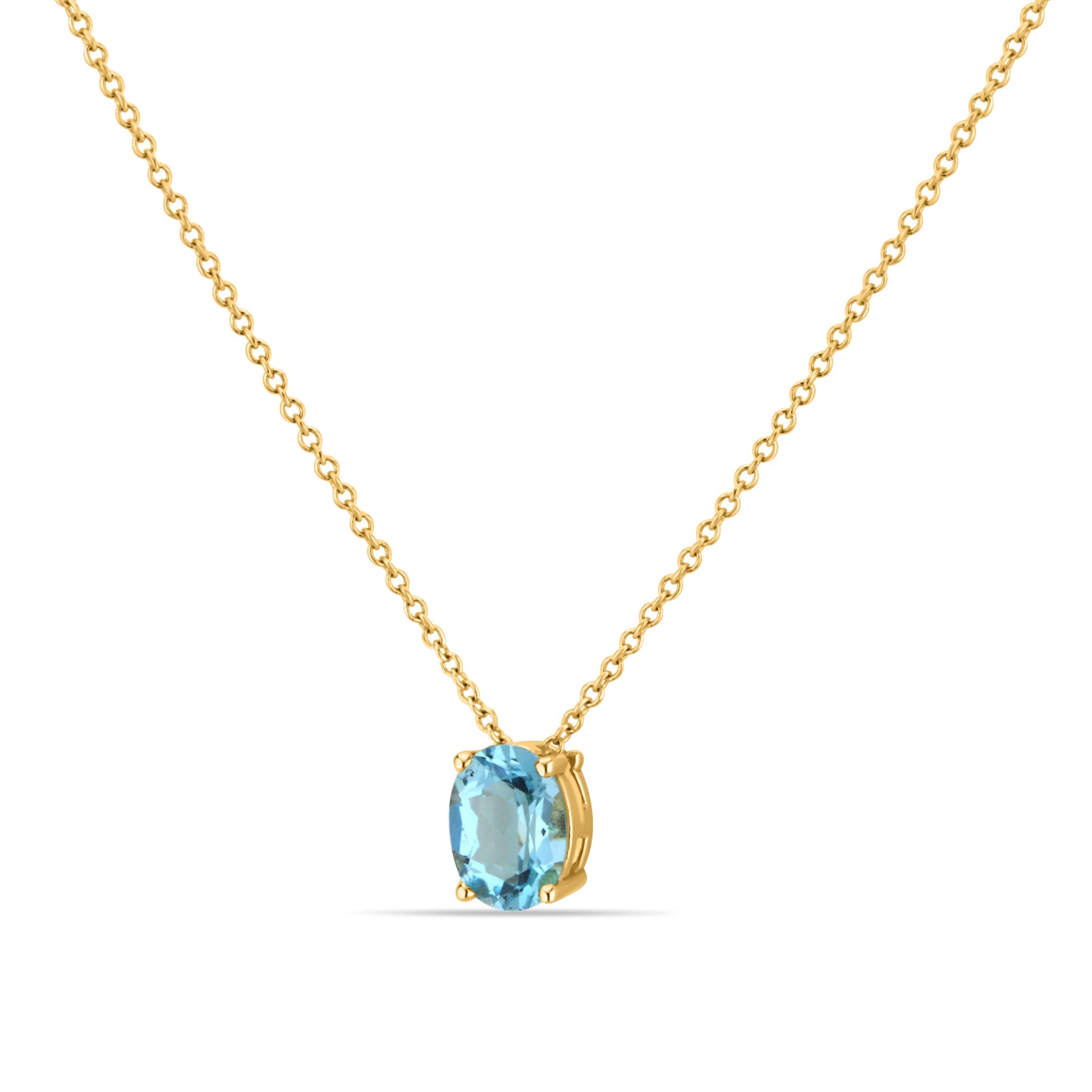 GIOVE MIO Cadena con Dije de Gema en Oro Amarillo de 14Kt con Topacio Azul Sky Blue. Oro 14Kt / Amarillo / 6X8MM