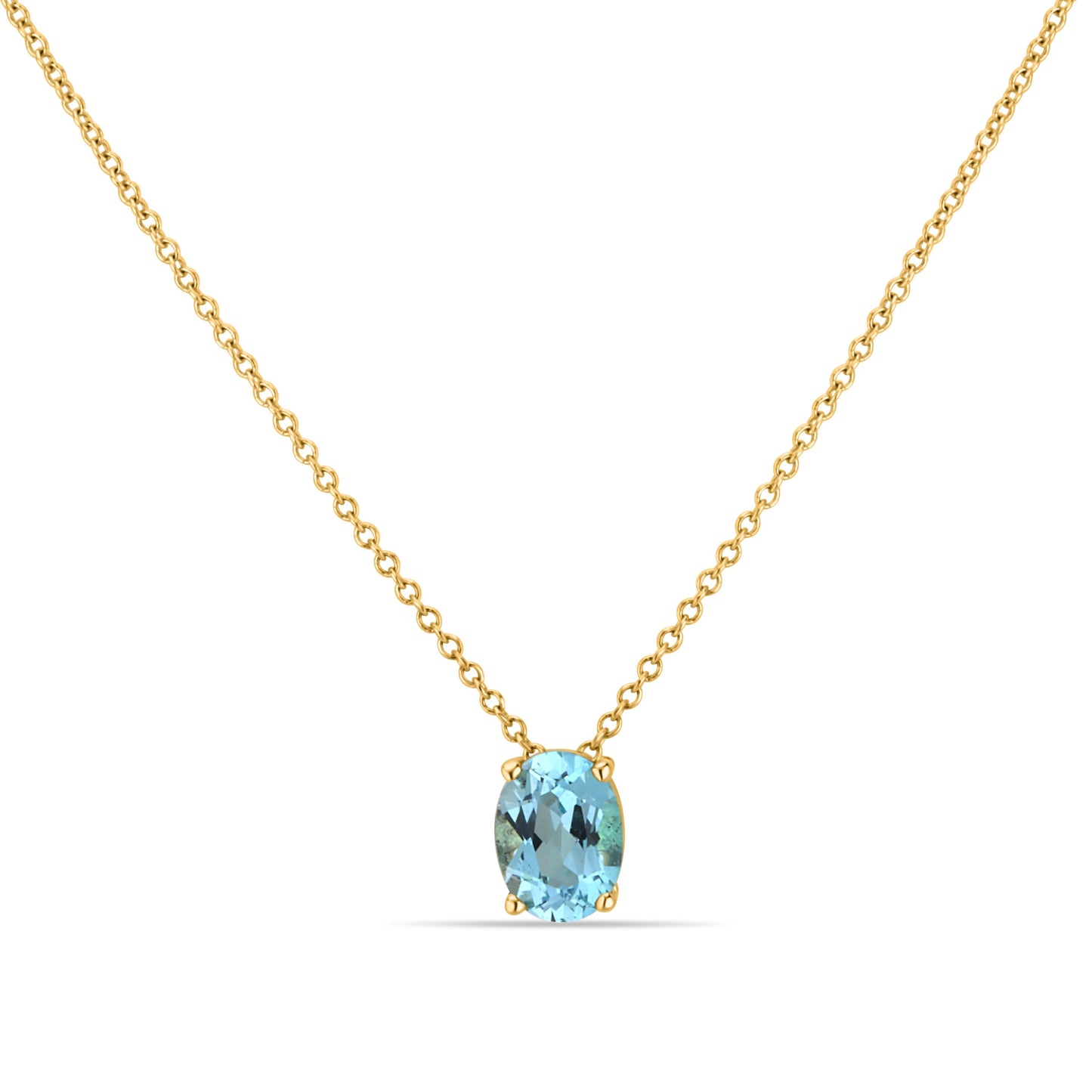 GIOVE MIO Cadena con Dije de Gema en Oro Amarillo de 14Kt con Topacio Azul Sky Blue. Oro 14Kt / Amarillo / 6X8MM