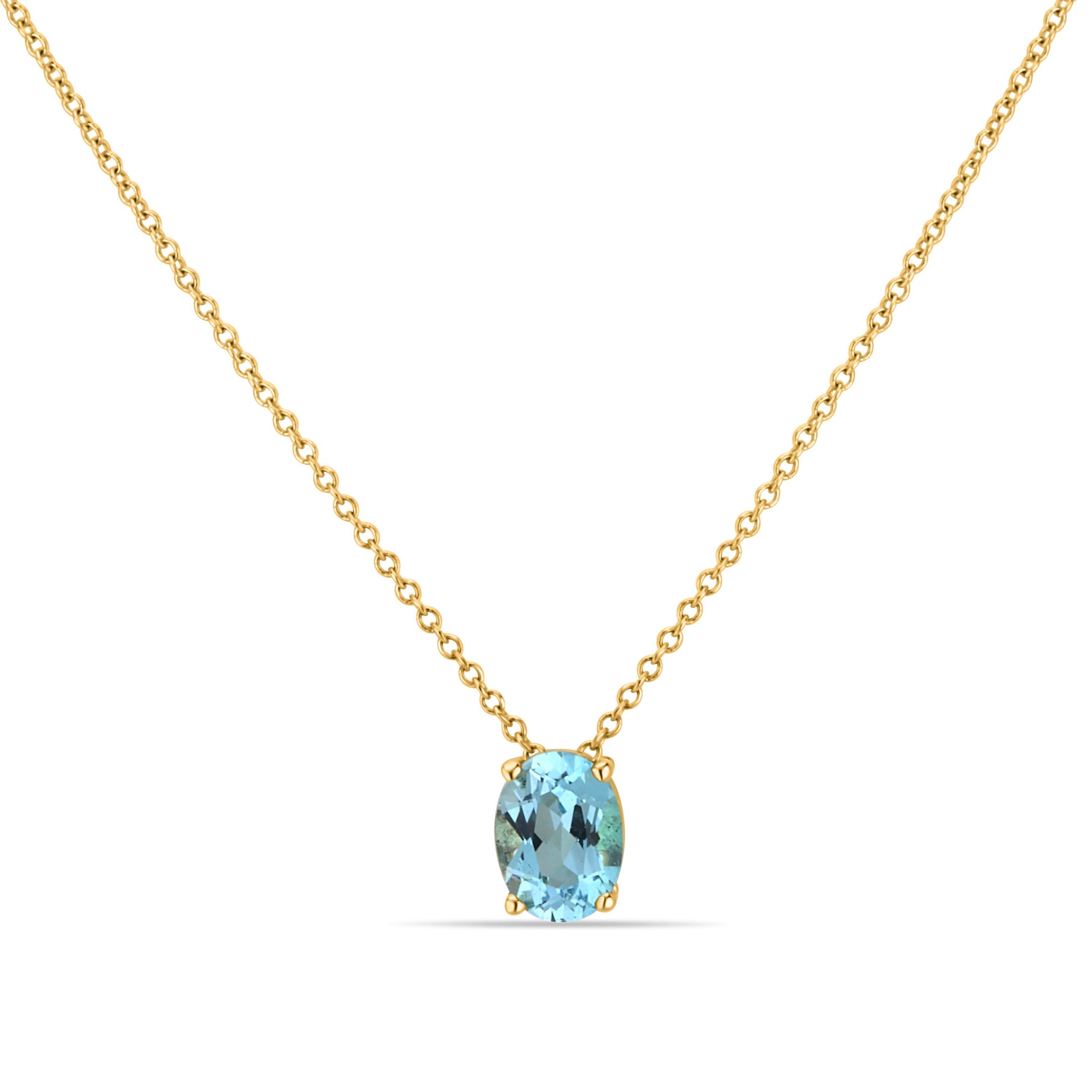 GIOVE MIO Cadena con Dije de Gema en Oro Amarillo de 14Kt con Topacio Azul Sky Blue. Oro 14Kt / Amarillo / 6X8MM