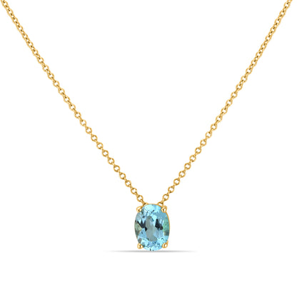 GIOVE MIO Cadena con Dije de Gema en Oro Amarillo de 14Kt con Topacio Azul Sky Blue. Oro 14Kt / Amarillo / 6X8MM