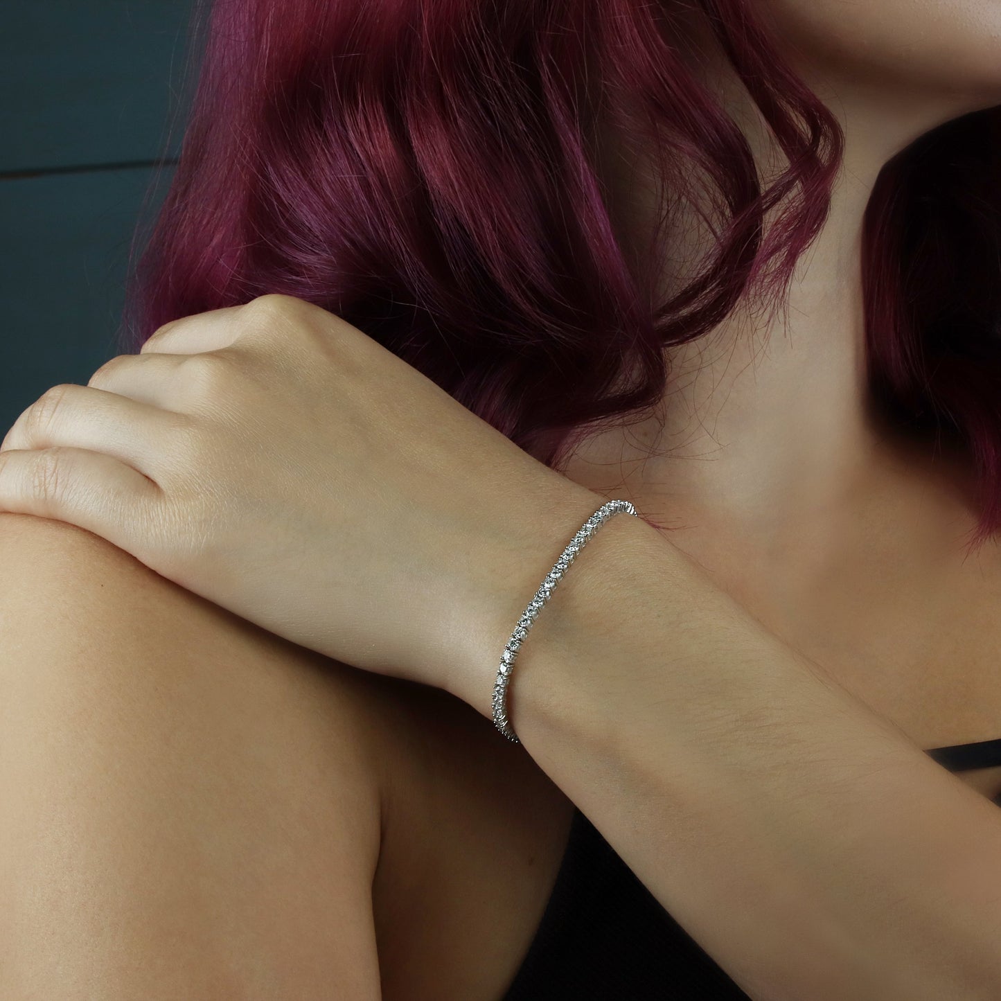 GIOVE MIO Pulsera Tennis en Oro Blanco de 14Kt con Diamante Creado en Laboratorio. Oro 14Kt / Blanco