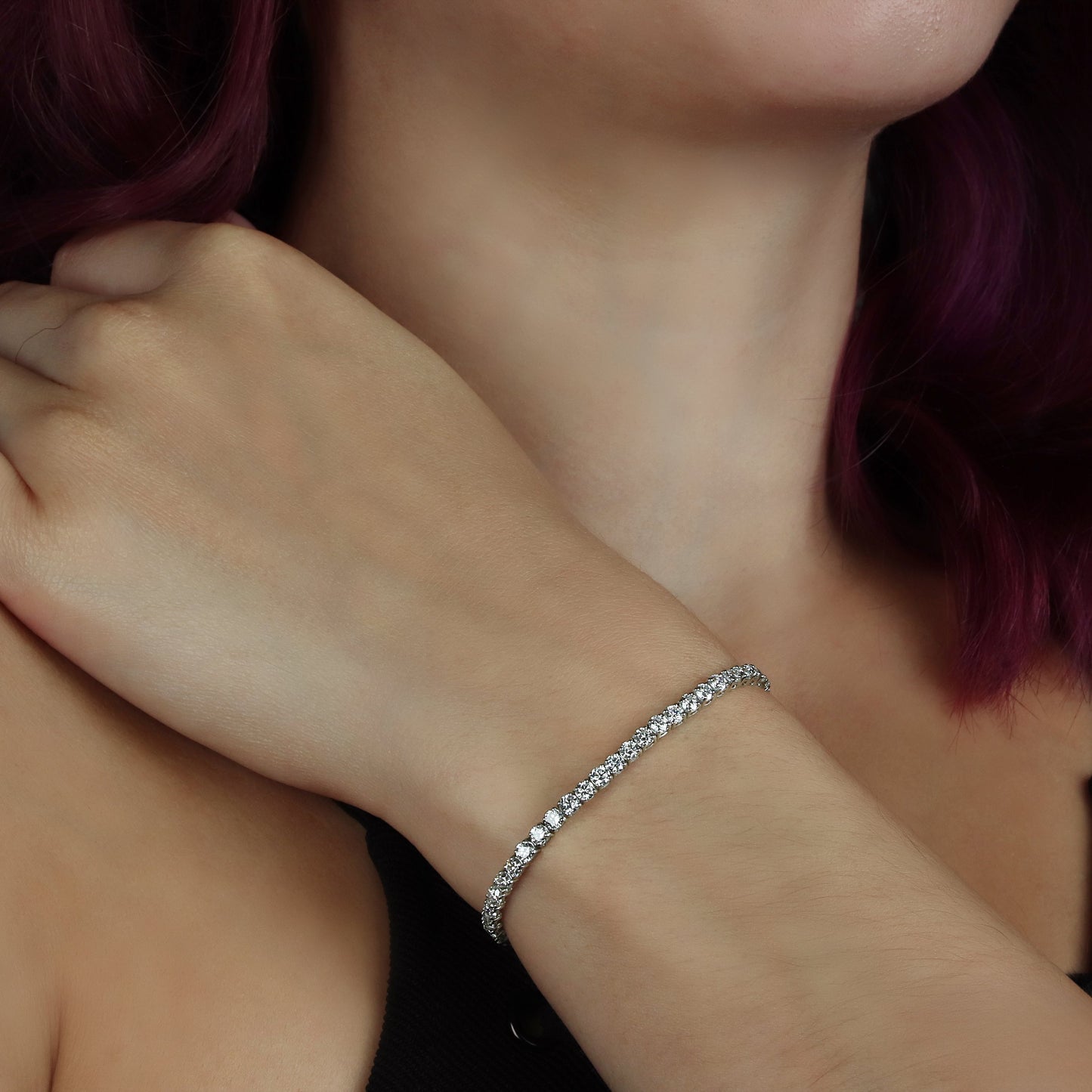 GIOVE MIO Pulsera Tennis en Oro Blanco de 14Kt con Diamante Creado en Laboratorio. Oro 14Kt / Blanco