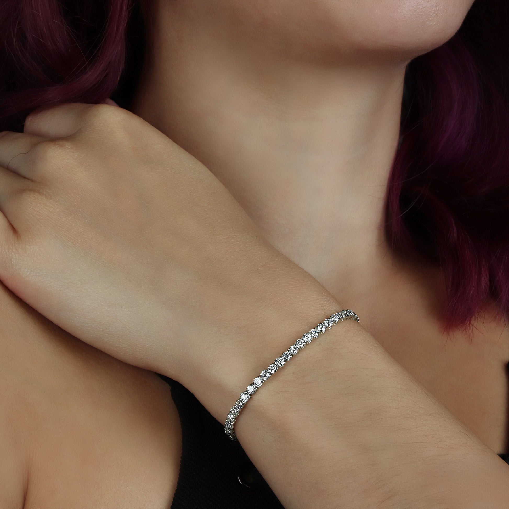 GIOVE MIO Pulsera Tennis en Oro Blanco de 14Kt con Diamante Creado en Laboratorio. Oro 14Kt / Blanco