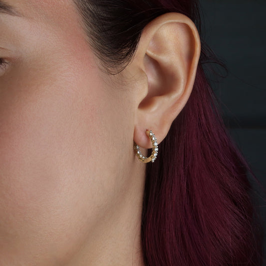 GIOVE MIO 14KT YELLOW GOLD HUGGIE EARRINGS WITH 0.5CT LAB-CREATED ROUND DIAMONDS