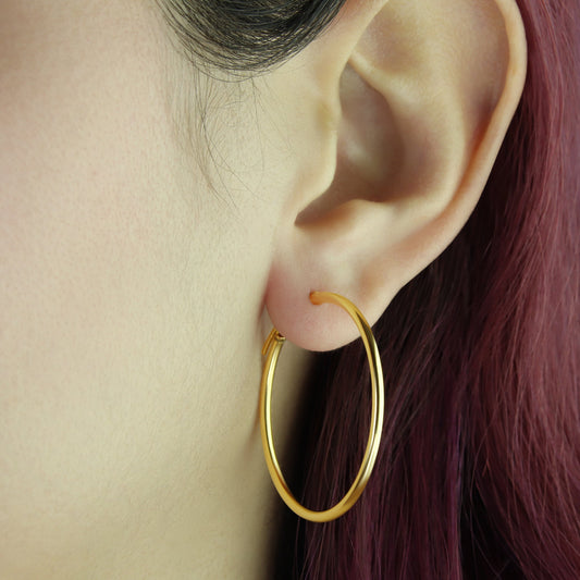 GIOVE MIO: Exclusive 18kt Yellow Gold smooth Hoop Earrings with Pin Closure - Classic Elegance for a Lifetime! Get Yours Today!