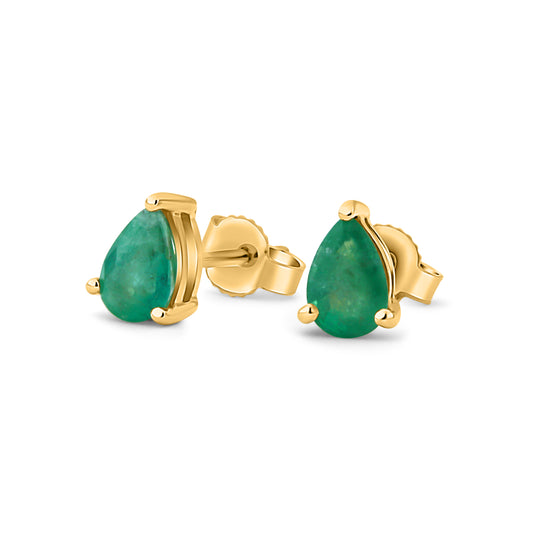 GIOVE MIO Studs en Oro Amarillo de 14Kt con Esmeraldas. Oro 14Kt / Amarillo / 3.81X5.08X6.86MM