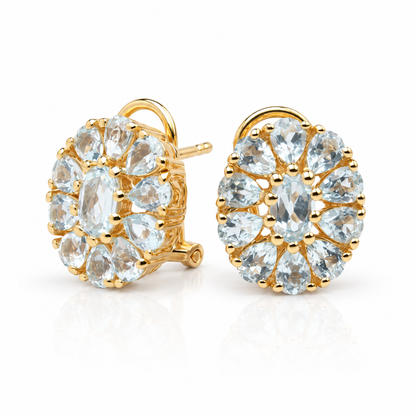 Aretes GIOVE MIO de 13mm x 15mm en plata 925 bañada en oro amarillo de 18kt con topacios Sky Blue — vista del par