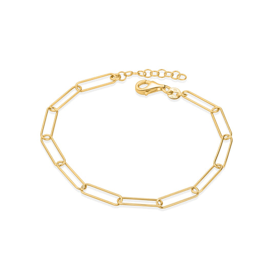GIOVE MIO: 925 Silver Paper Clip Necklace and Bracelet with 18kt Gold Plating - Elegance and style in one piece! Shine bright with this 7" - 8" gold-plated 925 silver clip chain set!