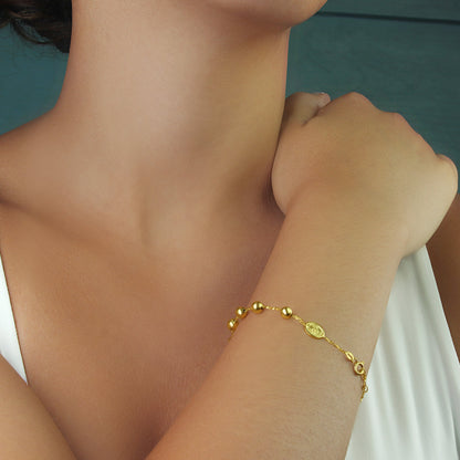 GIOVE MIO Denario con Medalla de La Virgen Milagrosa y Cruz en Oro Amarillo de 18Kt. Oro 18Kt / Amarillo / 5MM MED 7X9MM CR 8X12MM