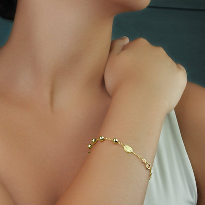 GIOVE MIO Denario con Medalla de La Virgen Milagrosa y Cruz en Oro Amarillo de 18Kt. Oro 18Kt / Amarillo / 5MM MED 7X9MM CR 8X12MM