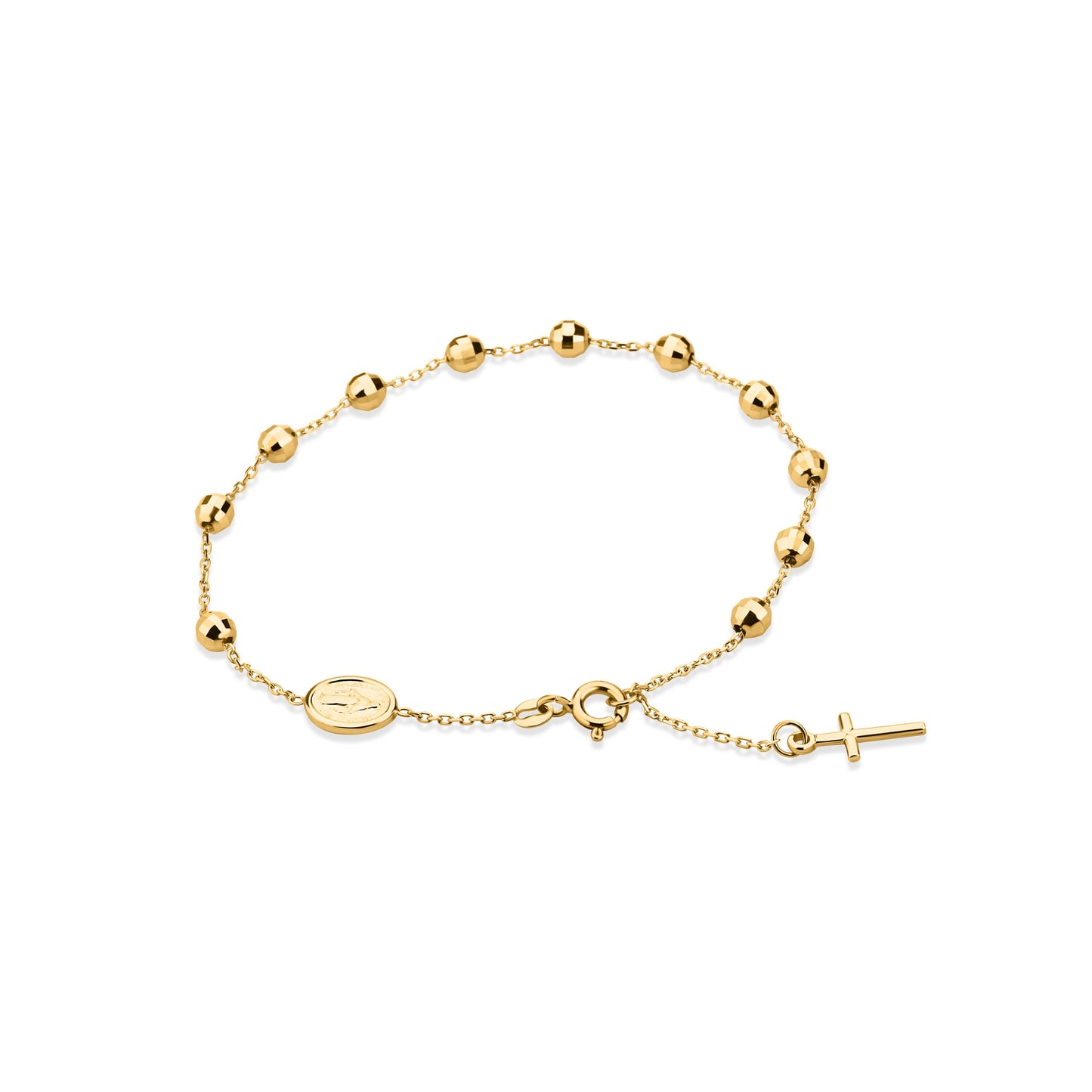 GIOVE MIO Denario con Medalla de La Virgen Milagrosa y Cruz en Oro Amarillo de 18Kt. Oro 18Kt / Amarillo / 3.8MM MED 7X10MM