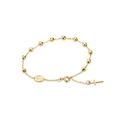 GIOVE MIO Denario con Medalla de La Virgen Milagrosa y Cruz en Oro Amarillo de 18Kt. Oro 18Kt / Amarillo / 3.8MM MED 7X10MM