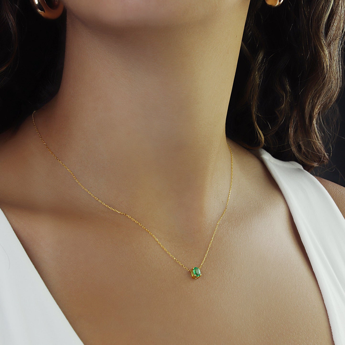 GIOVE MIO Cadena con Dije de Gema en Oro Amarillo de 14Kt con Esmeralda. Oro 14Kt / Amarillo / 5.5X4.3