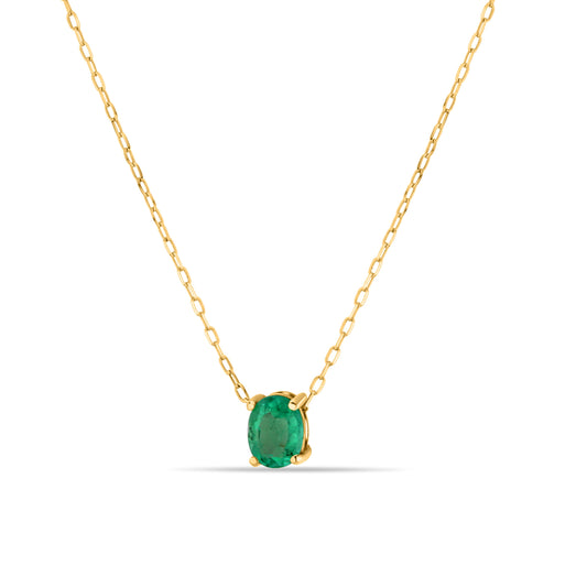 GIOVE MIO Luxurious 14kt Gold Necklace with 0.30ct Oval Emerald Pendant, 45cm