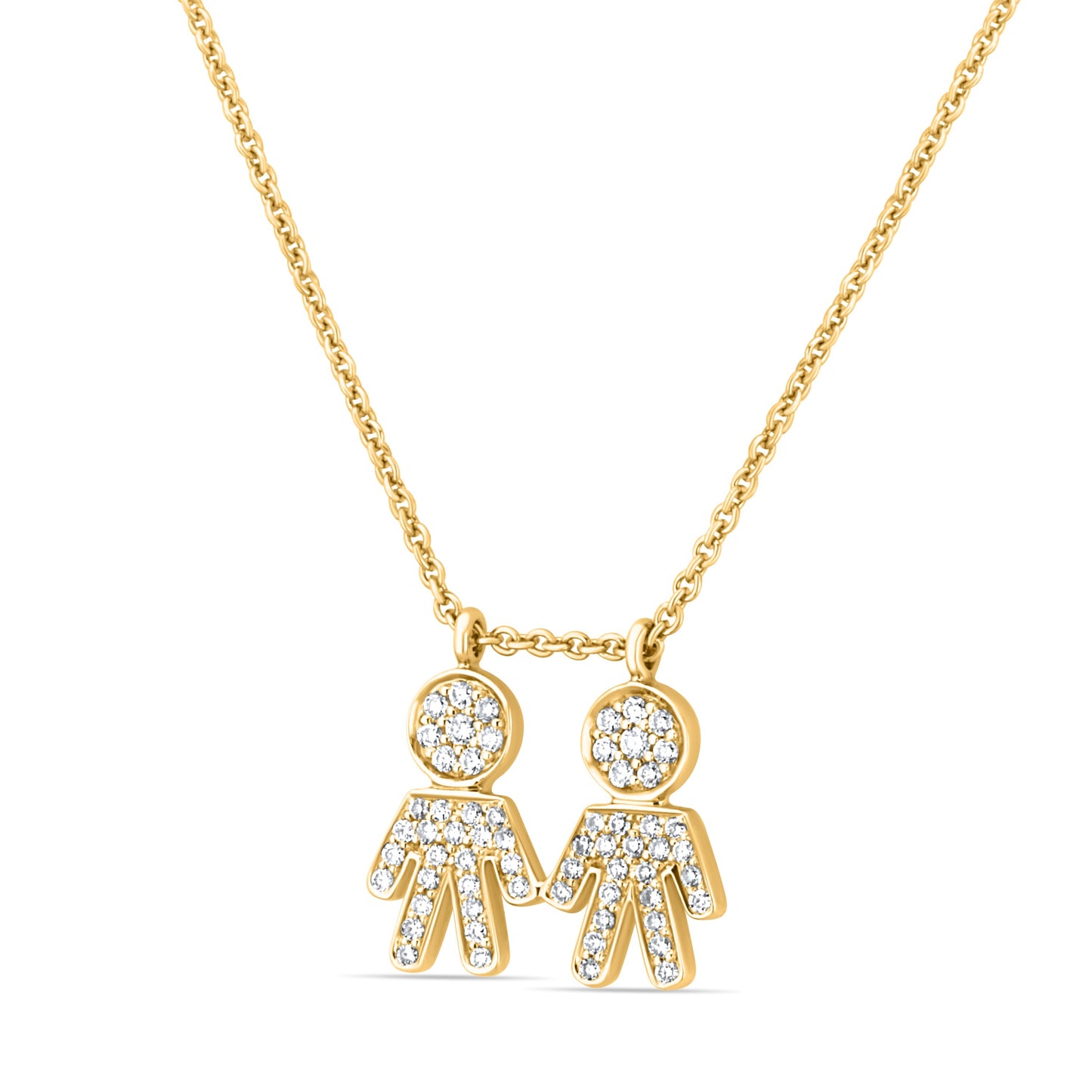 GIOVE MIO Cadena con Dije de Niño y Niña en Oro Amarillo de 18Kt con Diamantes Naturales. Oro 18Kt / Amarillo / 17X16.5MM