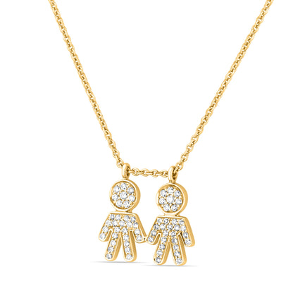 GIOVE MIO Cadena con Dije de Niño y Niña en Oro Amarillo de 18Kt con Diamantes Naturales. Oro 18Kt / Amarillo / 17X16.5MM