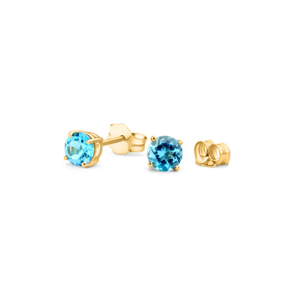 GIOVE MIO Studs en Oro Amarillo de 14Kt con Topacios Azules Sky Blue. Oro 14Kt / Amarillo / 5MM