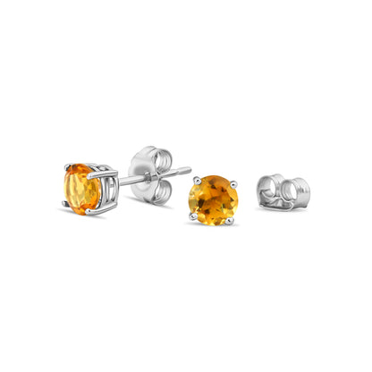 GIOVE MIO Studs en Oro Blanco de 14Kt con Citrinas. Oro 14Kt / Blanco / 5MM