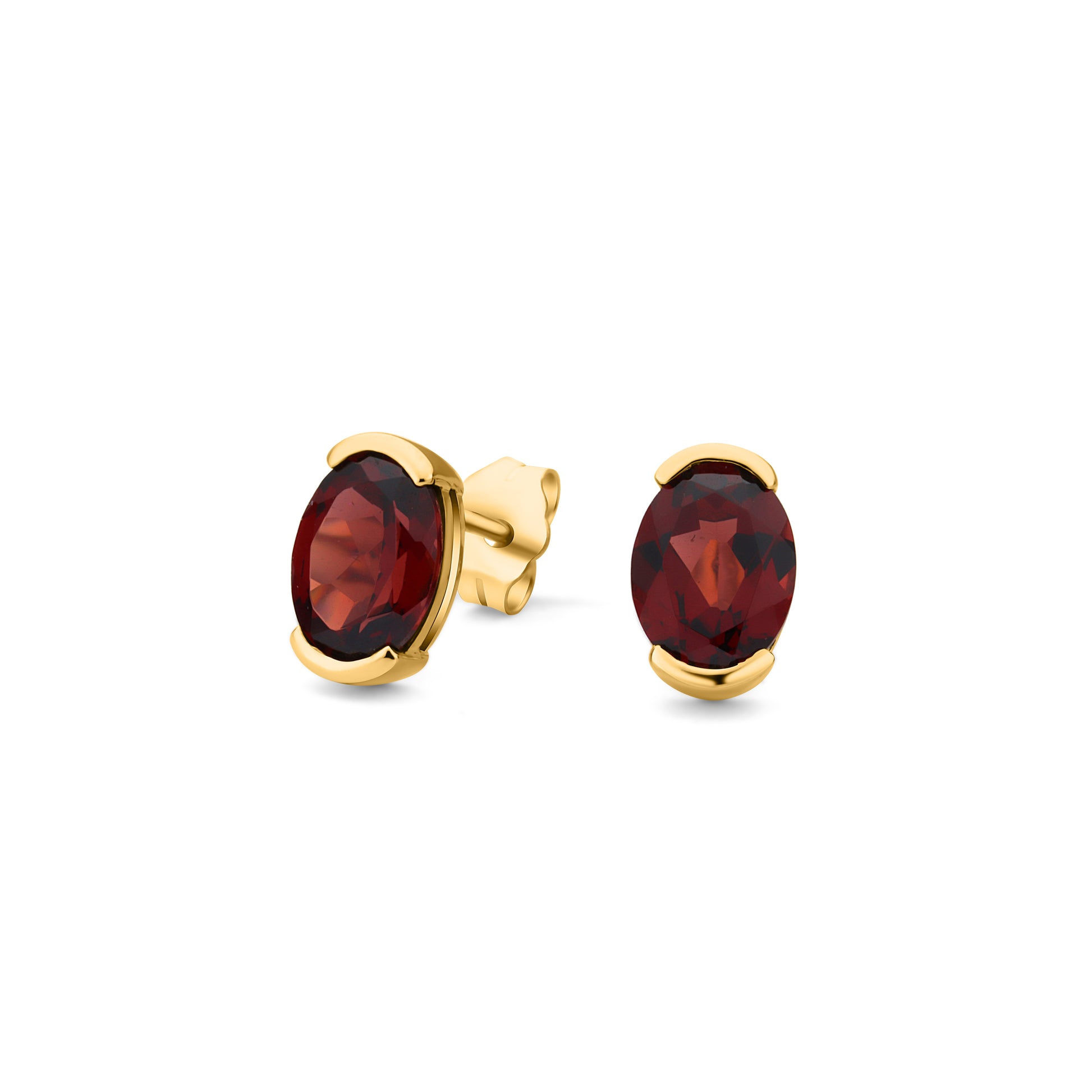 GIOVE MIO Studs en Oro Amarillo de 14Kt con Granates. Oro 14Kt / Amarillo / 8X6MM
