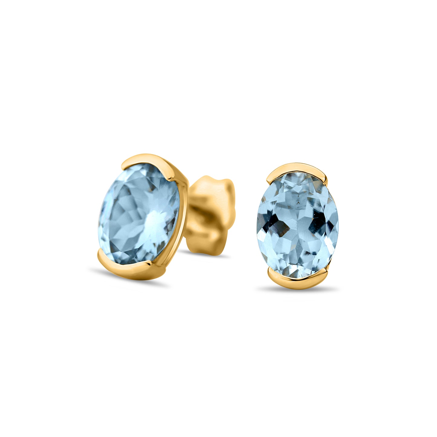 GIOVE MIO Studs en Oro Amarillo de 14Kt con Aguamarinas. Oro 14Kt / Amarillo / 8X6MM