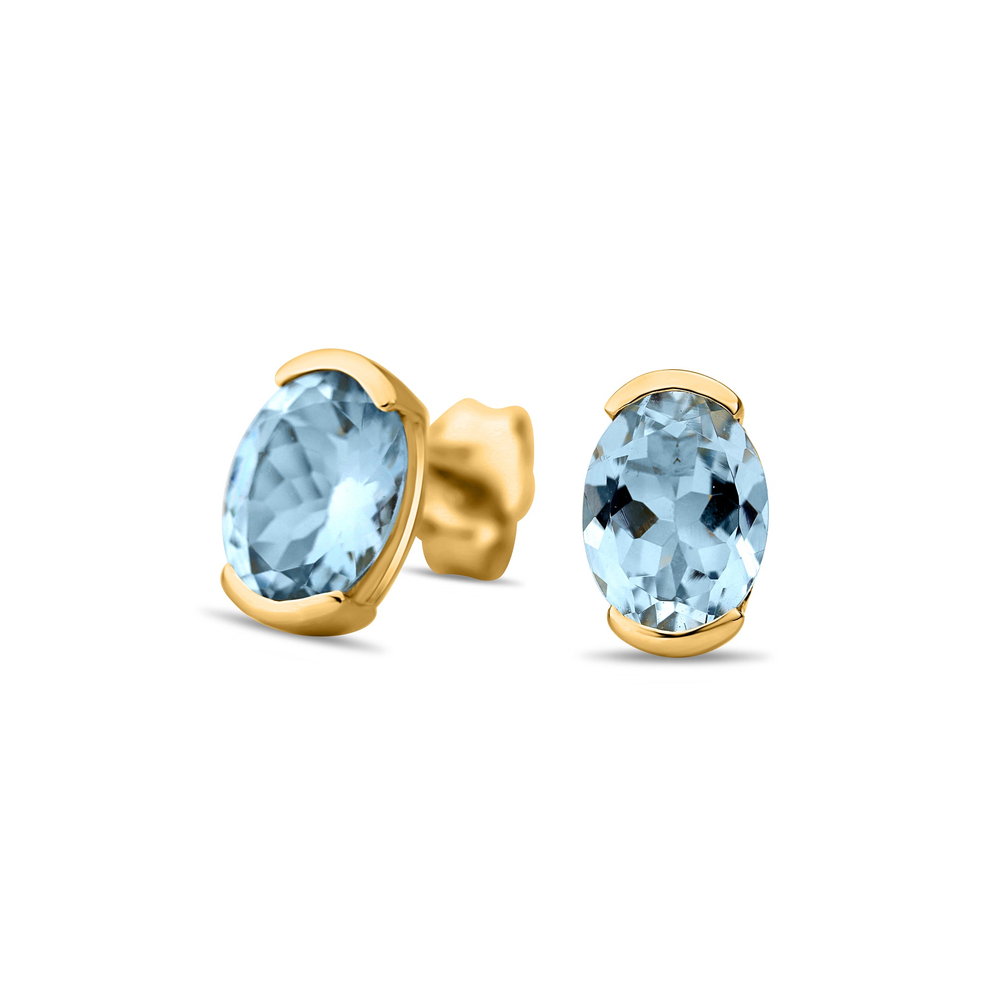 GIOVE MIO Studs en Oro Amarillo de 14Kt con Aguamarinas. Oro 14Kt / Amarillo / 8X6MM