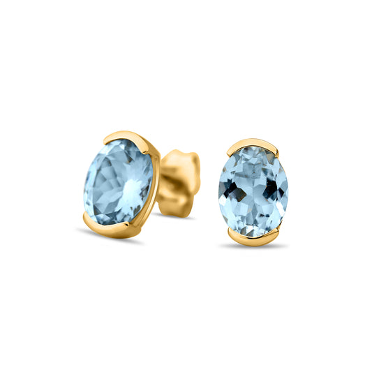 GIOVE MIO Studs en Oro Amarillo de 14Kt con Aguamarinas. Oro 14Kt / Amarillo / 8X6MM