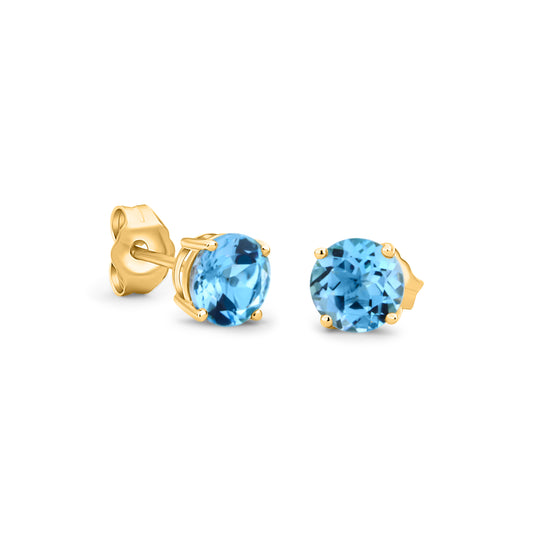 GIOVE MIO Studs en Oro Amarillo de 14Kt con Topacios Azules Swiss Blue. Oro 14Kt / Amarillo / 6MM